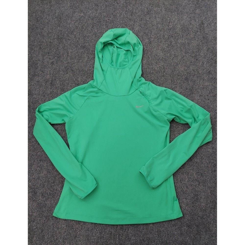 Nike Element Running Hoodie Womens Medium Green Cowlneck Thumbholes Dri Fit